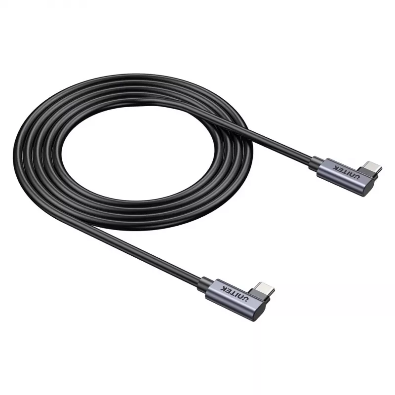 USB-C cable Unitek C14147ABK01-1M, 1 m, 90° angled connectors, USB PD 3.0 100W, data 480 Mbps, black