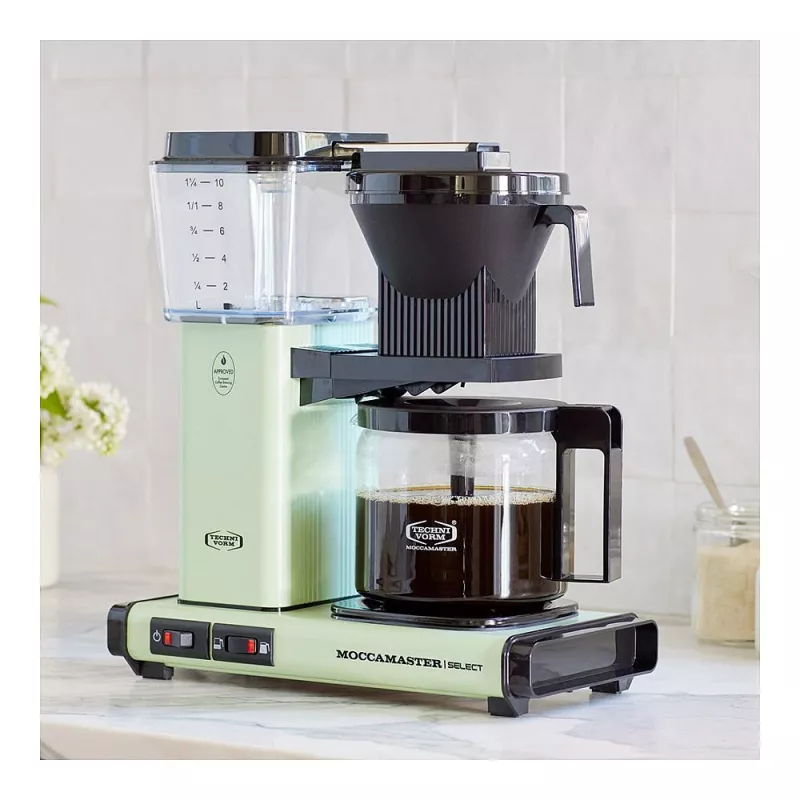 Drip coffee maker MOCCAMASTER KBG Select — 1.25 L water tank, 10-cup capacity, stainless steel, pastel green