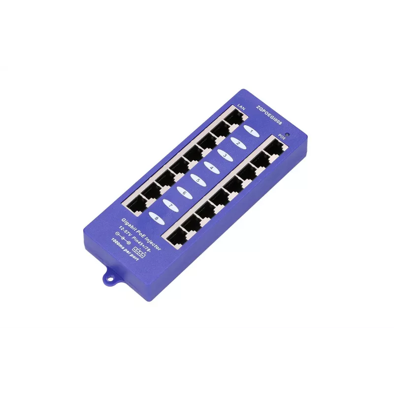 PoE Injector Extralink Gigabit 8 Port 1000Mb/s RJ45 Mode B