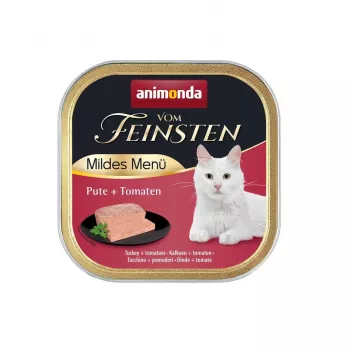 Wet cat food animonda Vom Feinsten Turkey + Tomatoes Mild Menu 100 g tray — adult, 11.2% protein, 5% fat, 81% moisture
