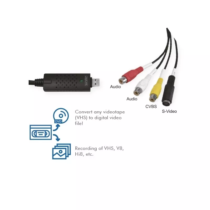 LogiLink USB 2.0 a/V Grabber. USB a/M Zu 3xCinch + MiniDIN5/F. Black