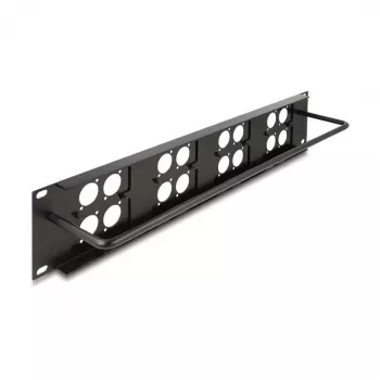 DeLOCK 88195 D-Type 19-inch patch panel with 4 plates, 16 ports, 2U, black