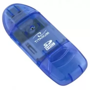 Card reader Titanum TA101B USB 2.0, blue — supports MicroSD, SD/SDHC, MMC, MS formats, 480 Mbit/s