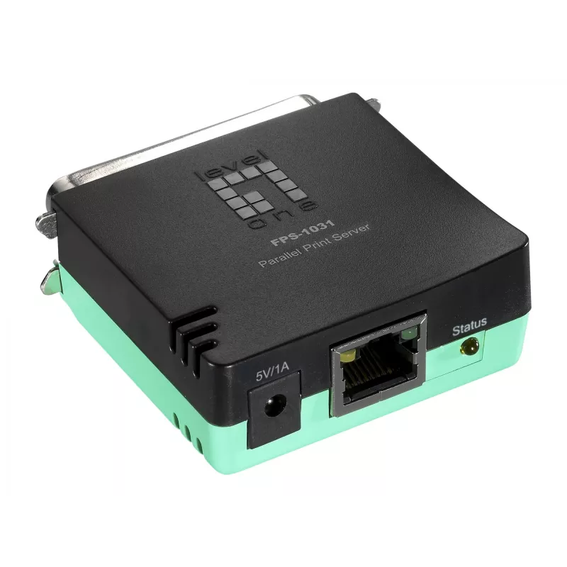 LevelOne Parallel Print Server, Black, Green, Activity, Link, Power, Status, Taiwan, Ethernet LAN, IEEE 802.3, IEEE 802.3u, 10,100 Mbit/s