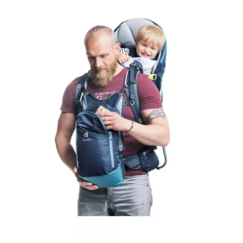 Baby carrier backpack Deuter Kid Comfort Pro, blue, polyamide, max 22 kg, sunshade, side pocket