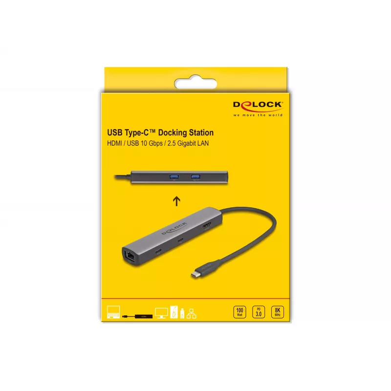 DeLOCK USB Type-C Docking Station 8K HDMI USB 10 Gbps 2.5 Gigabit LAN PD 100W