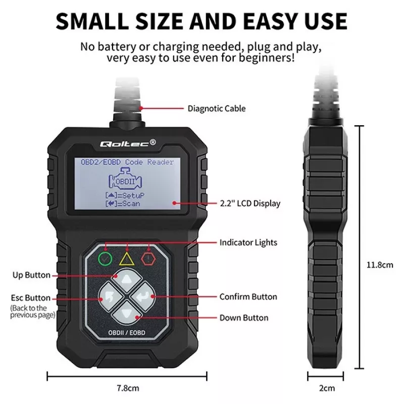 OBDII diagnostic tester QOLTEC ProLine (model 50684)
