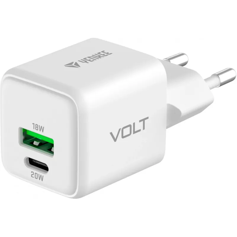 USB C/A mains charger YENKEE YAC G38 20W 3A Power Delivery (USB‑C and USB‑A)