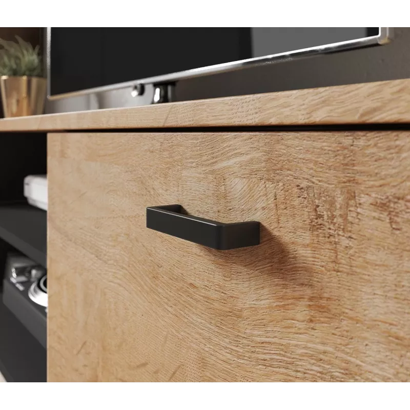 Cama Meble SOHO 140 TV Stand, Lefkas Oak/Black, 1400×430×370 mm