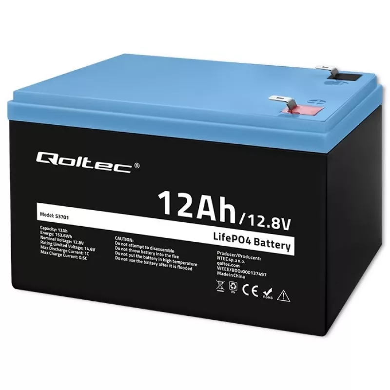 Qoltec LiFePO4 Lithium-Iron-Phosphate Battery 12.8V 12Ah 153.6Wh with BMS