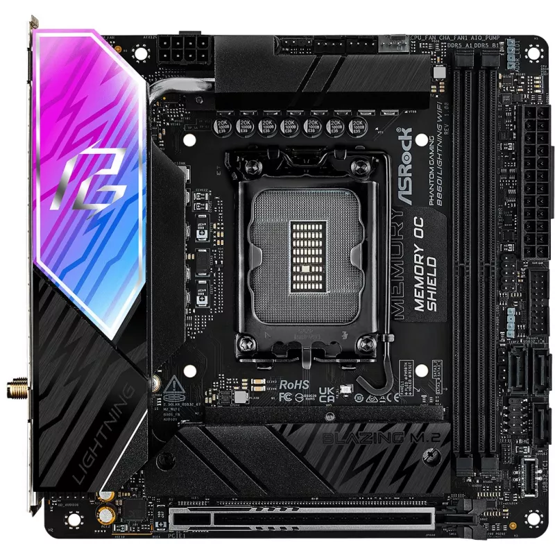 Motherboard ASROCK B860I Lightning WiFi — Intel B860, LGA 1851, Mini-ITX, DDR5, 2x DIMM, 4x M.2, 2.5Gb LAN, Wi‑Fi 6E, Bluetooth 5.3