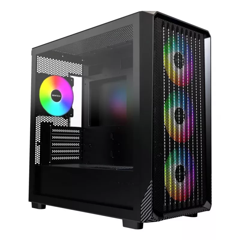 Montech X5M (B) Micro Tower PC case — Micro‑ATX/Mini‑ITX, 3x120mm front, 1x120mm rear, supports ATX PSU, 2x3.5 inch + 4x2.5 inch, Black