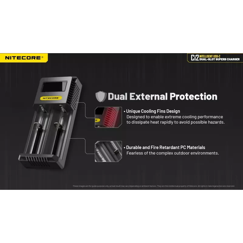 Battery Charger Nitecore Ci12 Universal USB charger for Li‑Ion, NiCd, NiMH, 3A input 5/9/12V, plastic casing