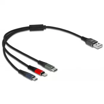 USB Charging Cable DeLOCK 3 in 1 Type-A to Lightning Micro USB USB Type-C 30 cm