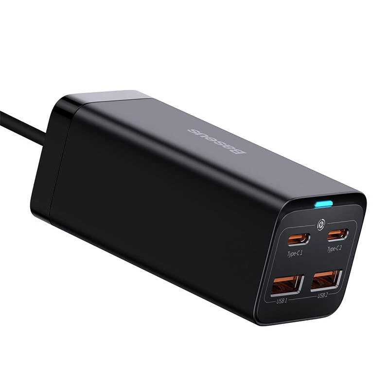 Baseus GaN3 Pro CCGP000101 Desktop Charger 100W, 2x USB-C + 2x USB-A, PD 3.0, QC 4.0+, 1.5 m cable, Black
