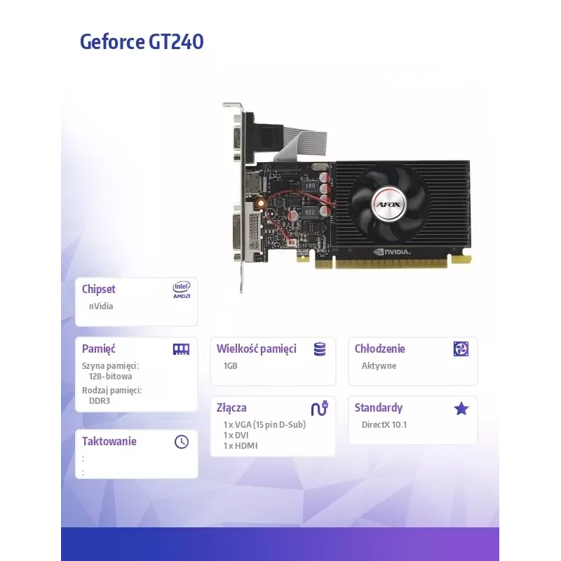 Graphics card AFOX AF240-1024D3L2 — NVIDIA GeForce GT 240, 1 GB GDDR3, 128-bit, PCIe 2.0