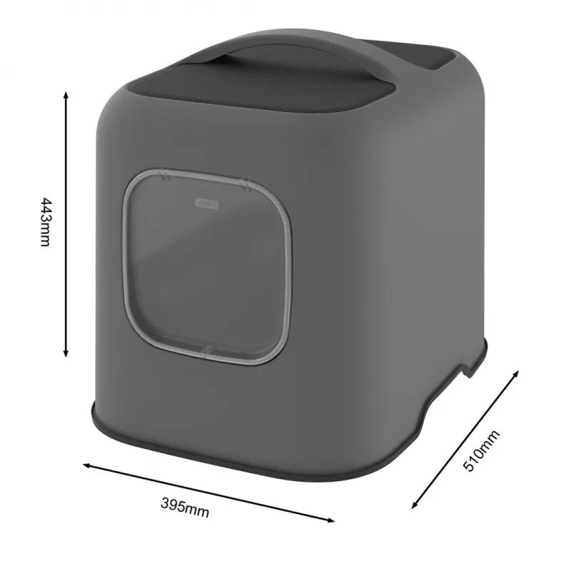 Rotho hooded cat litter box BIALA, anthracite plastic, 395×510×443 mm with spatula