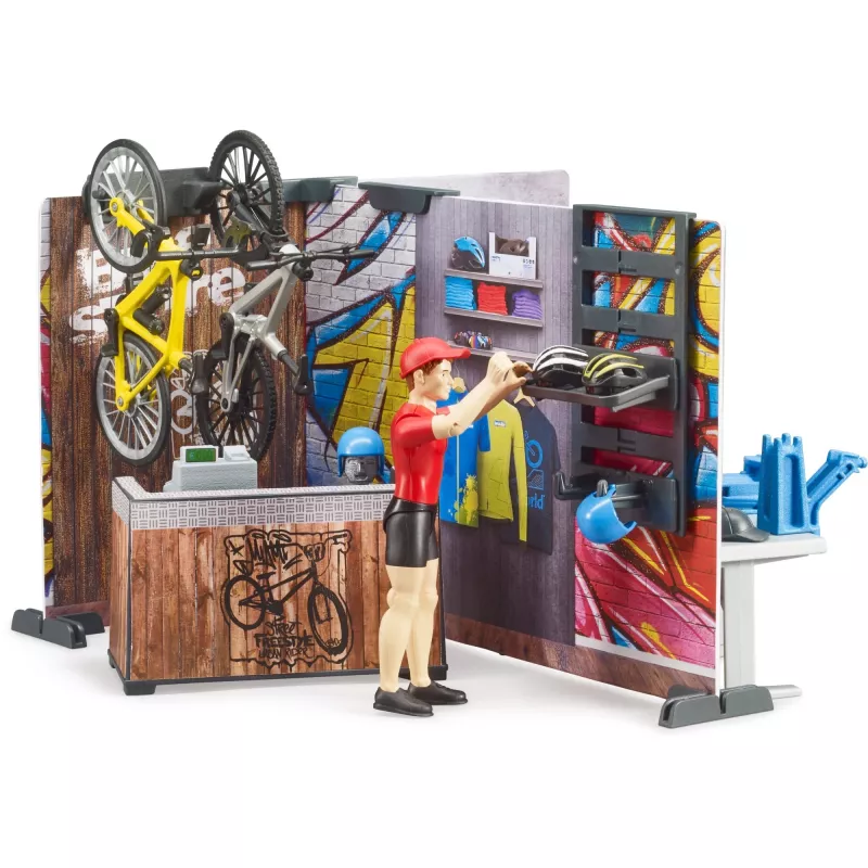 Toy bicycle shop BRUDER 63120 playset with workshop and accessories