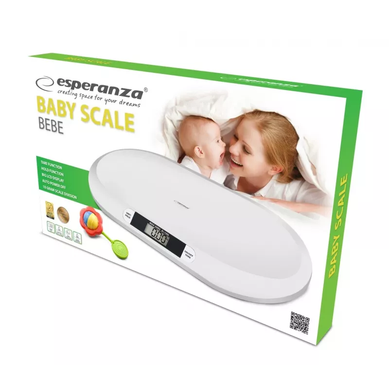Electronic infant scale ESPERANZA EBS019 — capacity 0.03–20 kg, 0.01 kg division, large 60×25 mm LCD, white