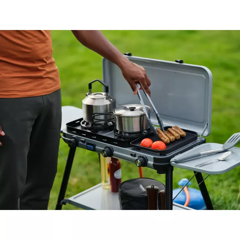 Camping Kitchen 2 Multi Cook Plus, gas stove Grey, 2 cooking zones 2x 1,8 kW + Grill Plate 0,9 kW, model 2025