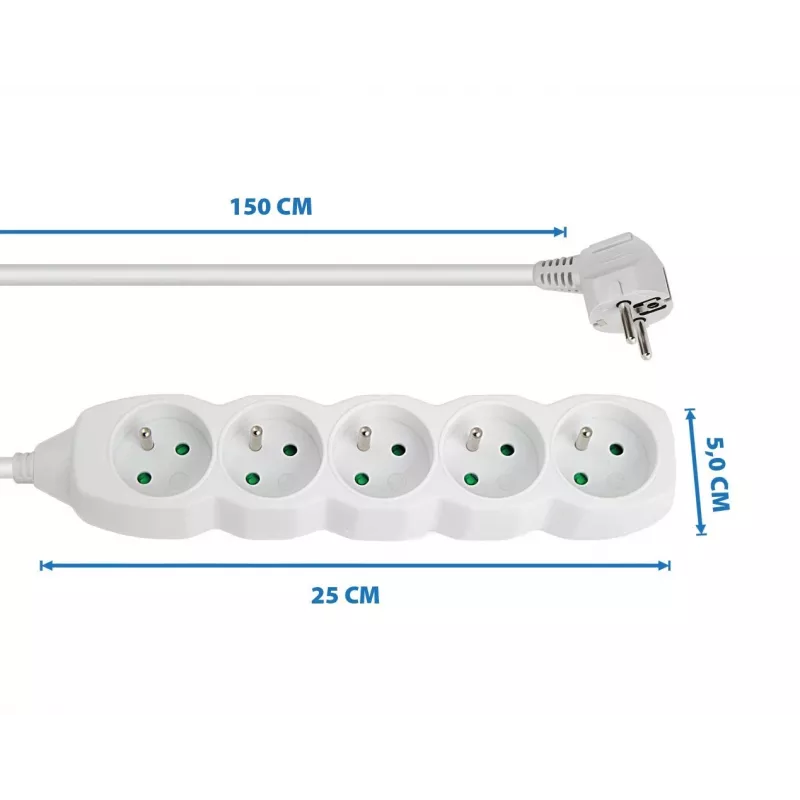 Power extension ESPERANZA ELK207W — 1.5 m cable, 5 Type E AC outlets, indoor, 220–250V