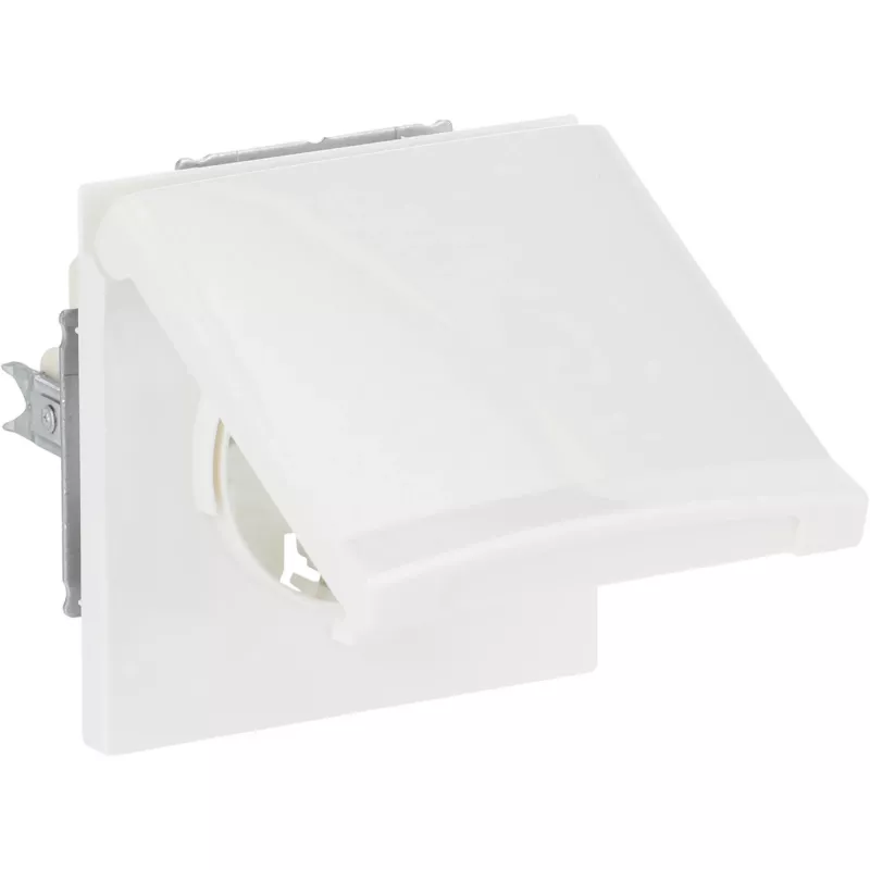 Wall-mounted Schuko socket insert with hinged cover, busch jaeger 20EUGK-34-101, flush-mounted, all-weather, alpine white