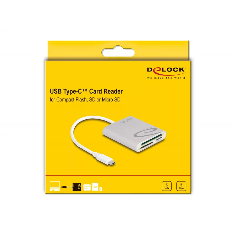 Card Reader DeLOCK 91005 USB 3.2 Gen 1 Type-C Grey CF MMC MicroSD