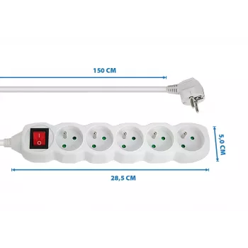 Power extension ESPERANZA ELK214W 1.5 m, 5 Type E AC outlets, indoor, white