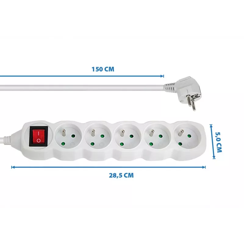 Power extension ESPERANZA ELK214W 1.5 m, 5 Type E AC outlets, indoor, white