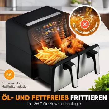 Hot air fryer ProfiCook PC-FR 1287 H — double 8 L, 2200 W, touch LED, black/stainless steel