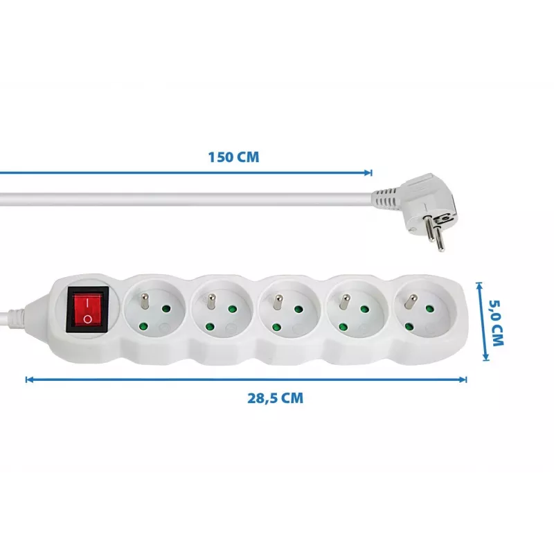 Power extension ESPERANZA ELK214W 1.5 m, 5 Type E AC outlets, indoor, white