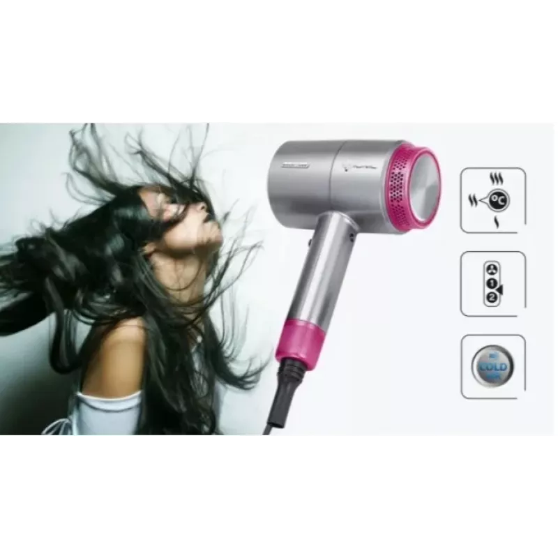 Hair dryer MPM MSW-22 1800W, 3 heat levels, 2 speeds, ionic, concentrator, 1.8 m cord, silver