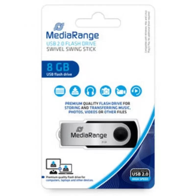 MediaRange MR908NTRL USB flash drive 8 GB USB Type-A 2.0 Black - Silver (MR908NTRL)