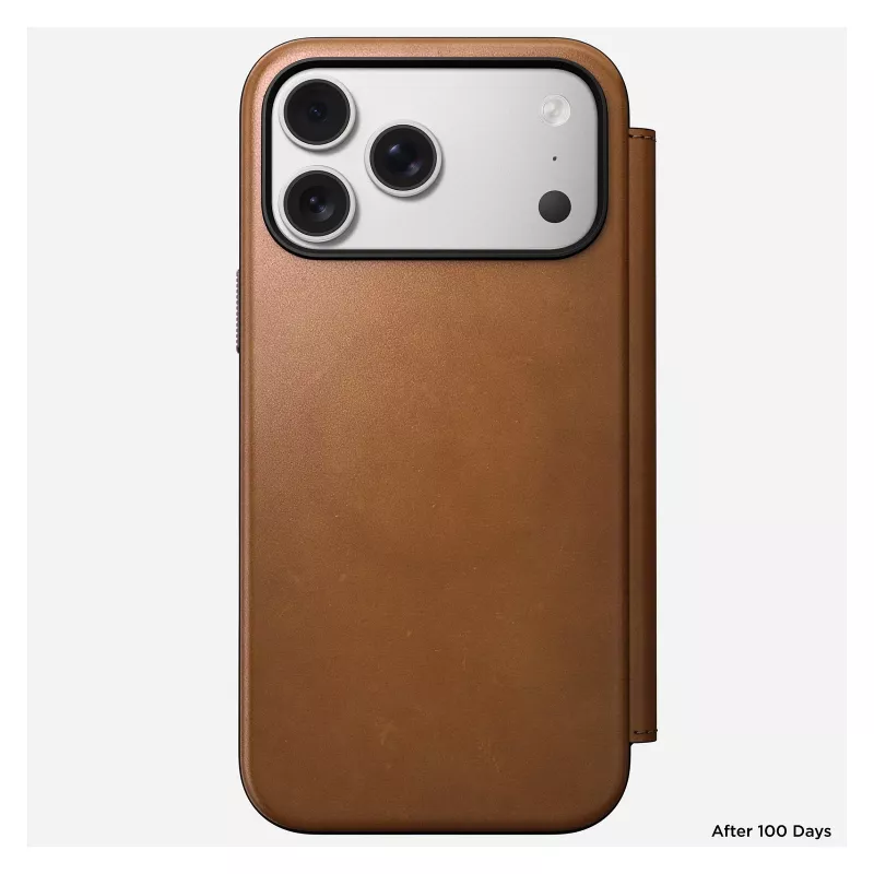 Mobile phone folio Nomad Modern Leather Folio cover for iPhone 17 Pro Max — Tan, fits up to 17.5 cm (6.9 inch) screen, 4 card pockets