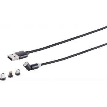 Magnetic 3-in-1 USB-A Charging Cable ShiverPeaks 540° — Black, USB-A to Magnetic Multi-Connector