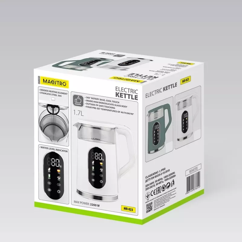 Electric kettle Maestro MR-023-WHITE, 1.7 L capacity, 2220 W power