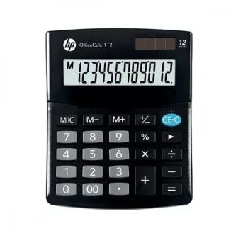 Desktop calculator HP OC 112 — 12-digit LCD, battery/solar, black, 101×125×33 mm