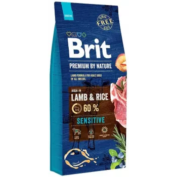 Dry dog food Brit Premium by Nature Sensitive Lamb — 15 kg, lamb & rice, 27% protein, 14% fat, for adult dogs with sensitive stomachs