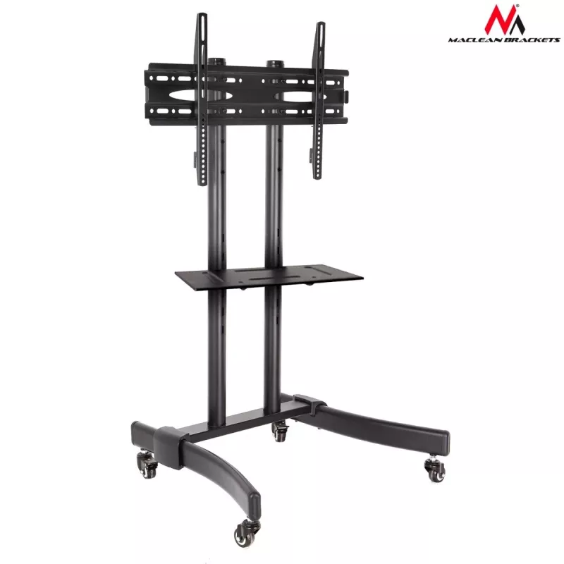 Maclean MC-739 professional TV trolley stand on wheels, 32-65 inch (165.1 cm), max 40 kg, VESA up to 400x600, Black