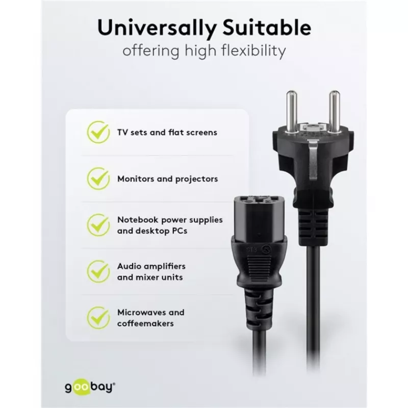 Goobay IEC Cord 5 m Black Power Plug Type F IEC C13 H05VV-F3G