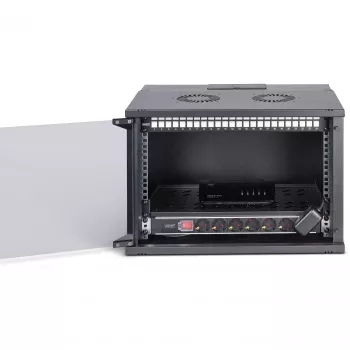 DIGITUS SOHO PRO 7U Wall-Mounted Network Cabinet Set, 19 inch, 60 kg Load, IP20, with 24-Port Cat6A Patch Panel, 24 Shielded Keystone Modules, 30x 0.25m S/FTP Patch Cables, 1U Shelf, 1U Power Strip, Black