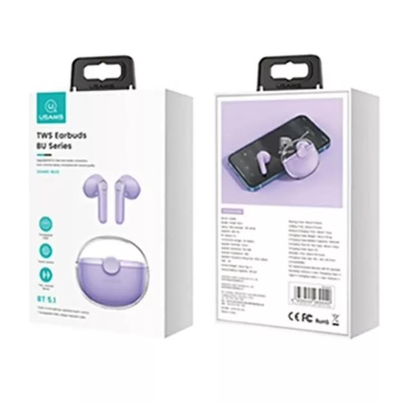 (purple, Bluetooth Headphone 5.1) USAMS Bluetooth Headphone 5.1 Wireless TWS Earphone Touch Control Earbuds Waterproof Sport Headsets Noise Reduction