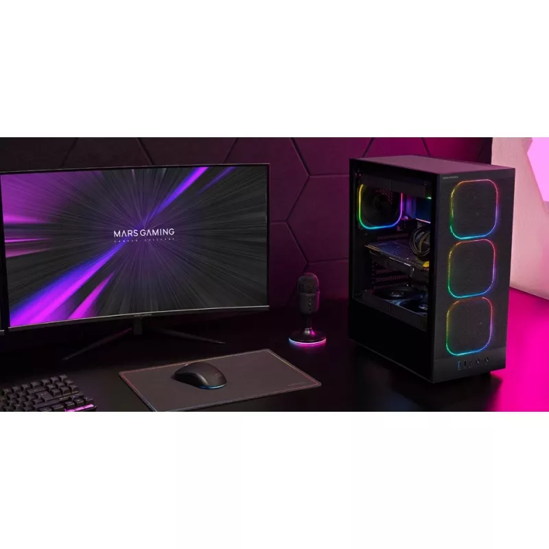 PC case TACENS MARS MC‑NEBULA Midi Tower with tempered glass, four 120mm aRGB fans, supports ATX, GPU up to 30.2 cm