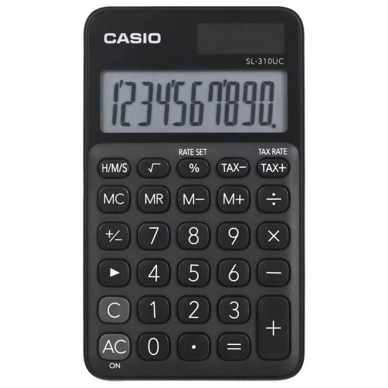 Basic calculator CASIO SL-310UC-BK — 10-digit, battery/solar, tax & profit functions, pocket size (70×118×8.4 mm), black