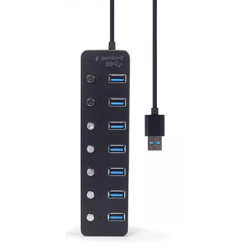 USB hub Gembird UHB-U3P7P-01, 7-port USB 3.2 Gen 1 (Type-A), 0.24 m cable, black