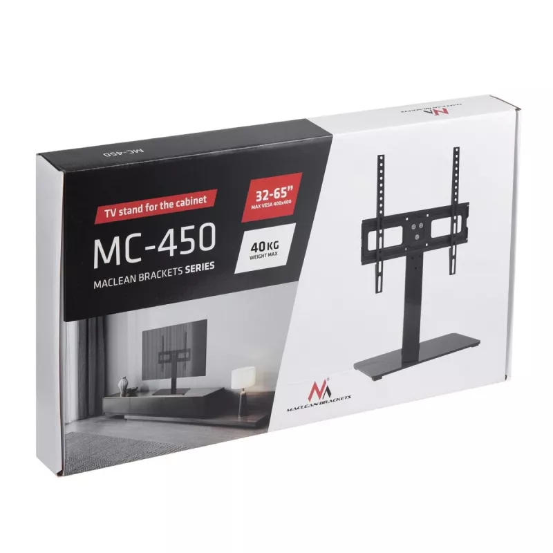 TV Stand MACLEAN MC-450 for 32–65 inch TVs, max load 40 kg, VESA up to 400×400, desk/table top