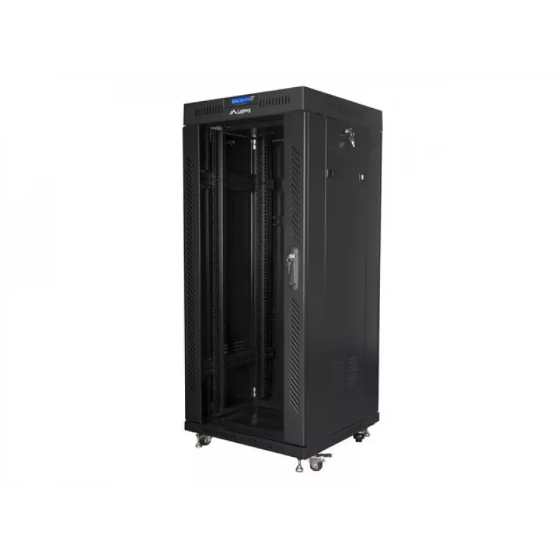 Freestanding rack LANBERG FF01-6627-12BL 19 inch 27U 600x600 mm glass door, 800 kg capacity