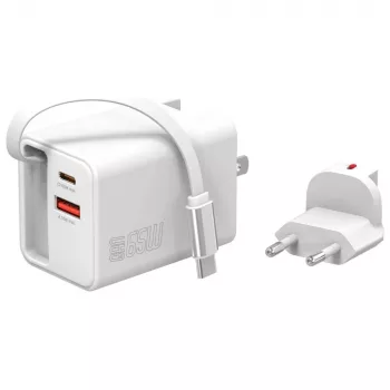 Indoor USB-C/USB-A Fast Charger 4smarts 541065 — Universal AC 100–240V, Max 20V, 0.7 m cable, White