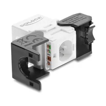Keystone module DELOCK RJ45 to LSA Cat.6 UTP tool-free, flat construction, 16.2×28.2×19.4 mm, black/white