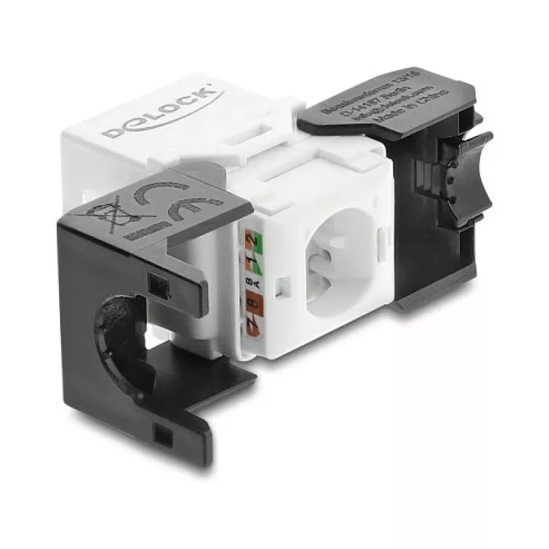 Keystone module DELOCK RJ45 to LSA Cat.6 UTP tool-free, flat construction, 16.2×28.2×19.4 mm, black/white